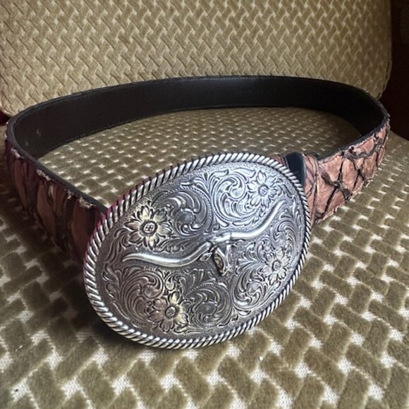 Cody James Men's Longhorn Hand Made Western Embossed Leather Belt New 34 - Picture 7 of 16